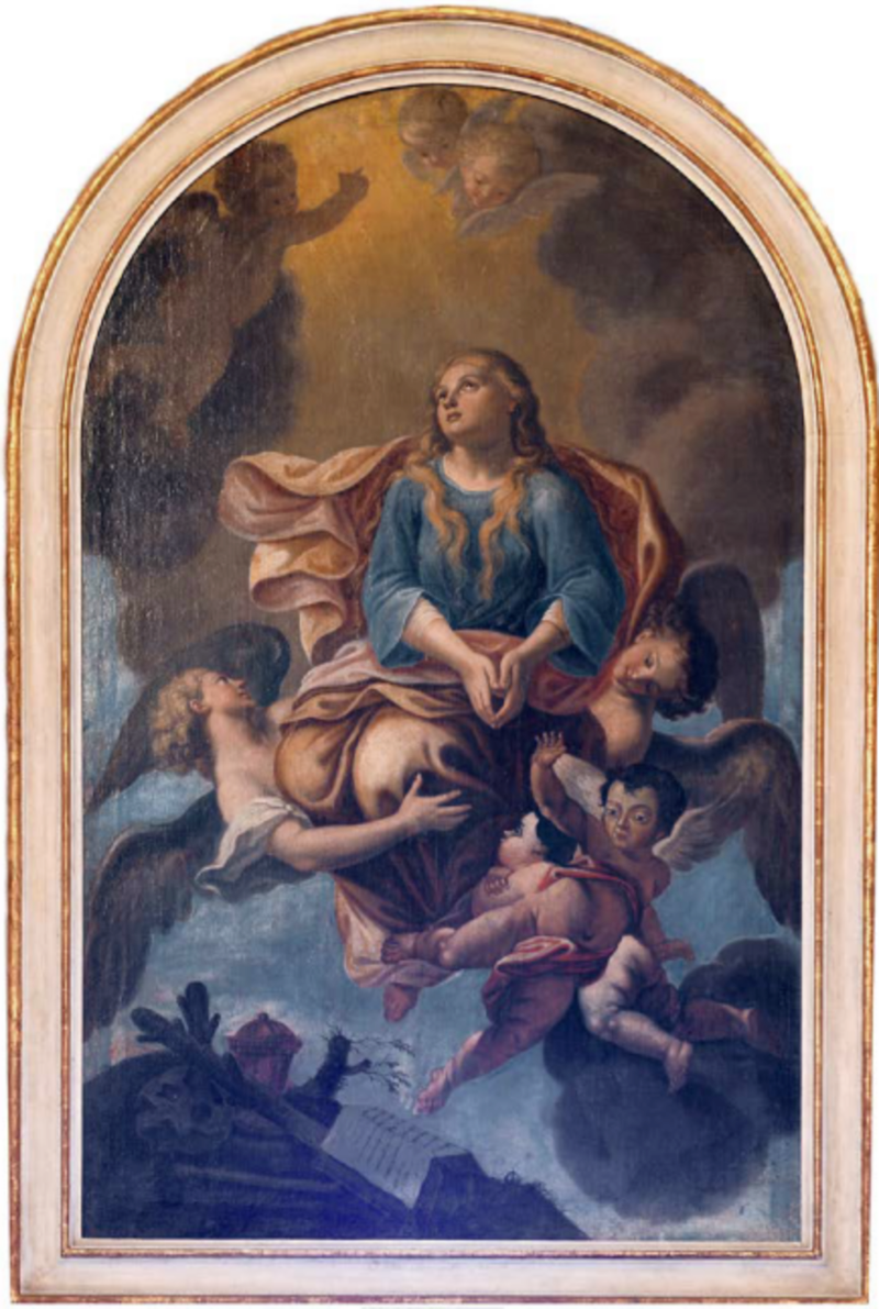 L’antica pregiata pala d’altare raffigurante la Santa Maria Maddalena portata in gloria dagli angeli