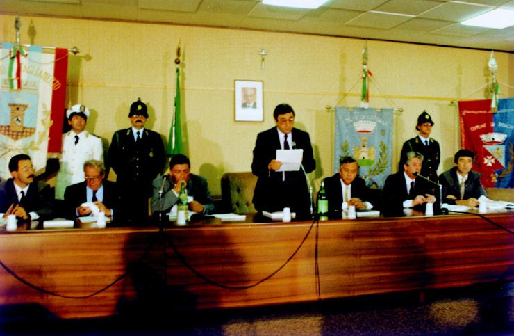 Presentazione di un volume in ricordo del XXV anniversario della prima alluvione del Tagliamento. il Sindaco di Latisana, Danilo Moretti, durante il suo intervento