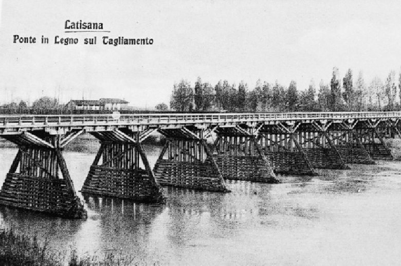 Latisana, Primo ponte di legno sul Tagliamento